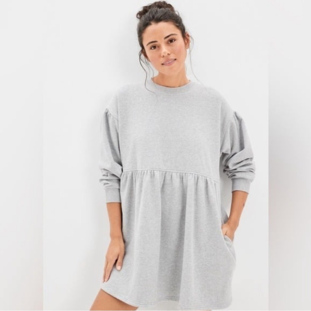 AE LONG-SLEEVE FLEECE BABYDOLL MINI DRESS